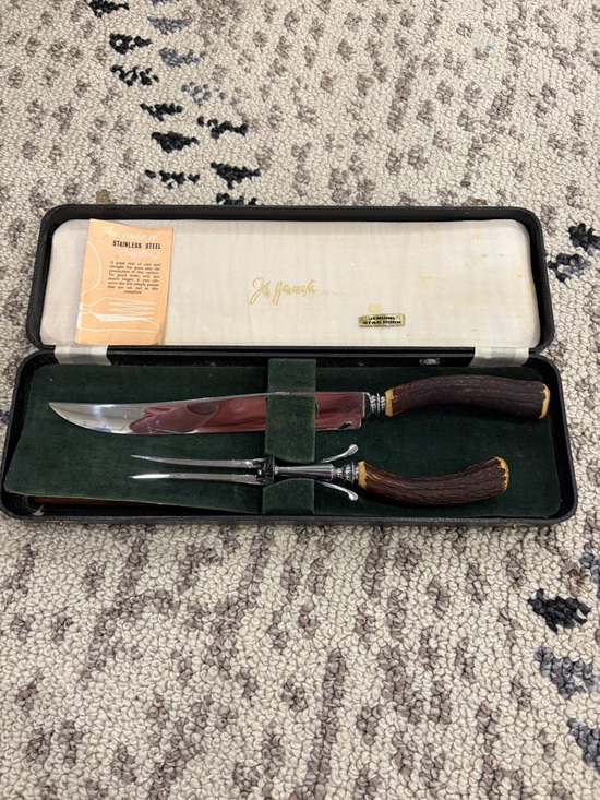Vintage 1950s John Wanamaker Sheffield England Stag Horn Carving Original Set